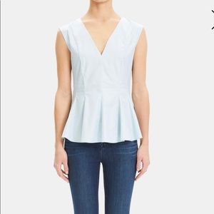 Theory Peplum Perfect Cotton Top Small Light Blue
